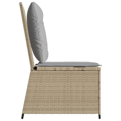 Divano Reclinabile da Giardino con Cuscini Beige in Polyrattan