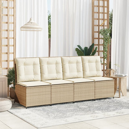 Divano Reclinabile da Giardino con Cuscini Beige in Polyrattan