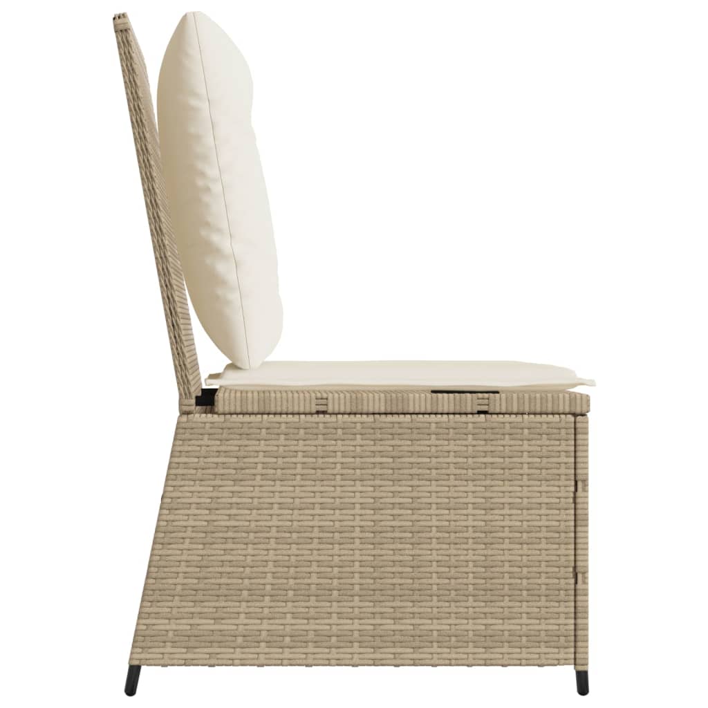 Divano Reclinabile da Giardino con Cuscini Beige in Polyrattan