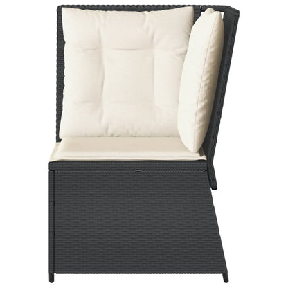 Divano Angolare da Giardino con Cuscini Nero in Polyrattan