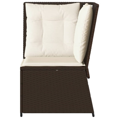 Divano Angolare da Giardino con Cuscini in Polyrattan Marrone