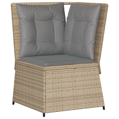 Divano Angolare da Giardino con Cuscini Beige in Polyrattan