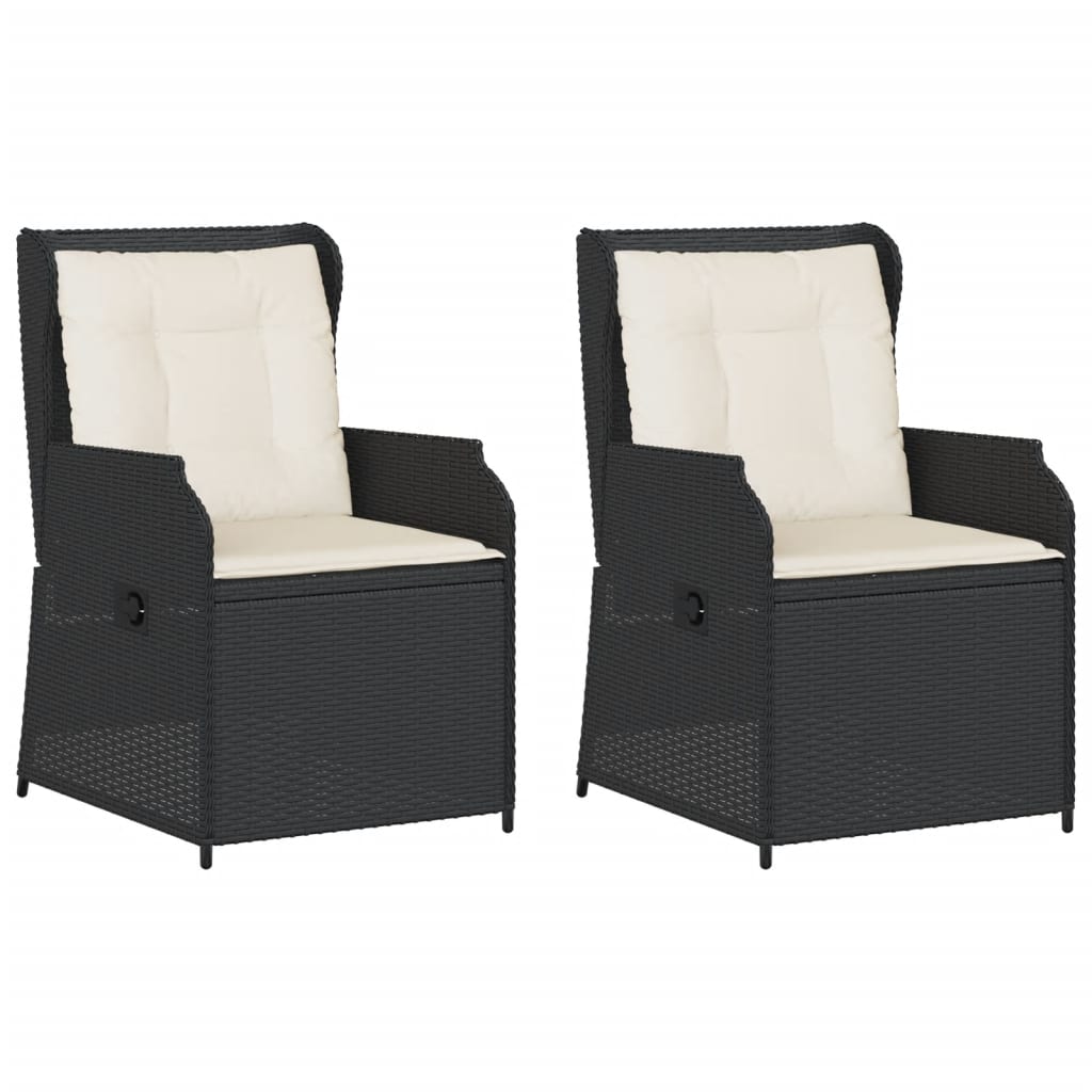 Sedie Reclinabili da Giardino 2 pz con Cuscini Nero Polyrattan