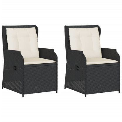 Sedie Reclinabili da Giardino 2 pz con Cuscini Nero Polyrattan