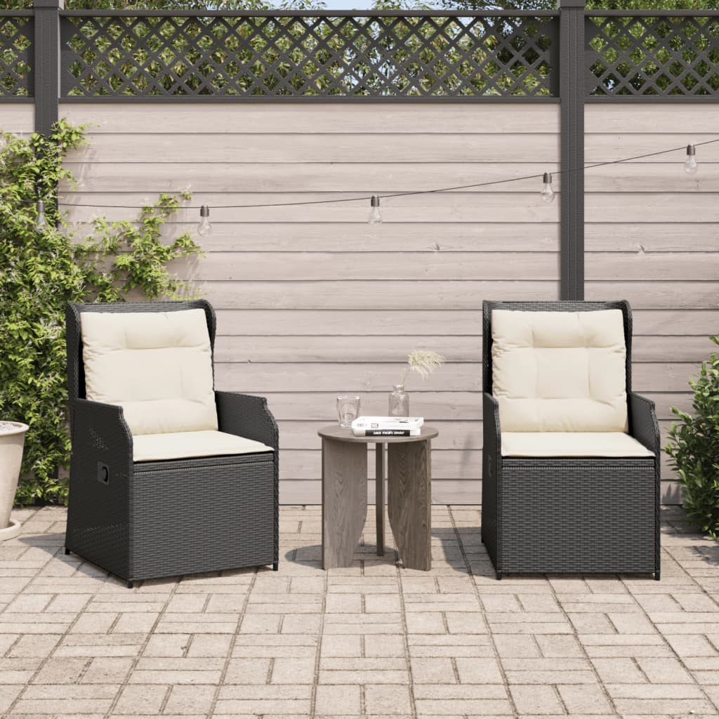 Sedie Reclinabili da Giardino 2 pz con Cuscini Nero Polyrattan