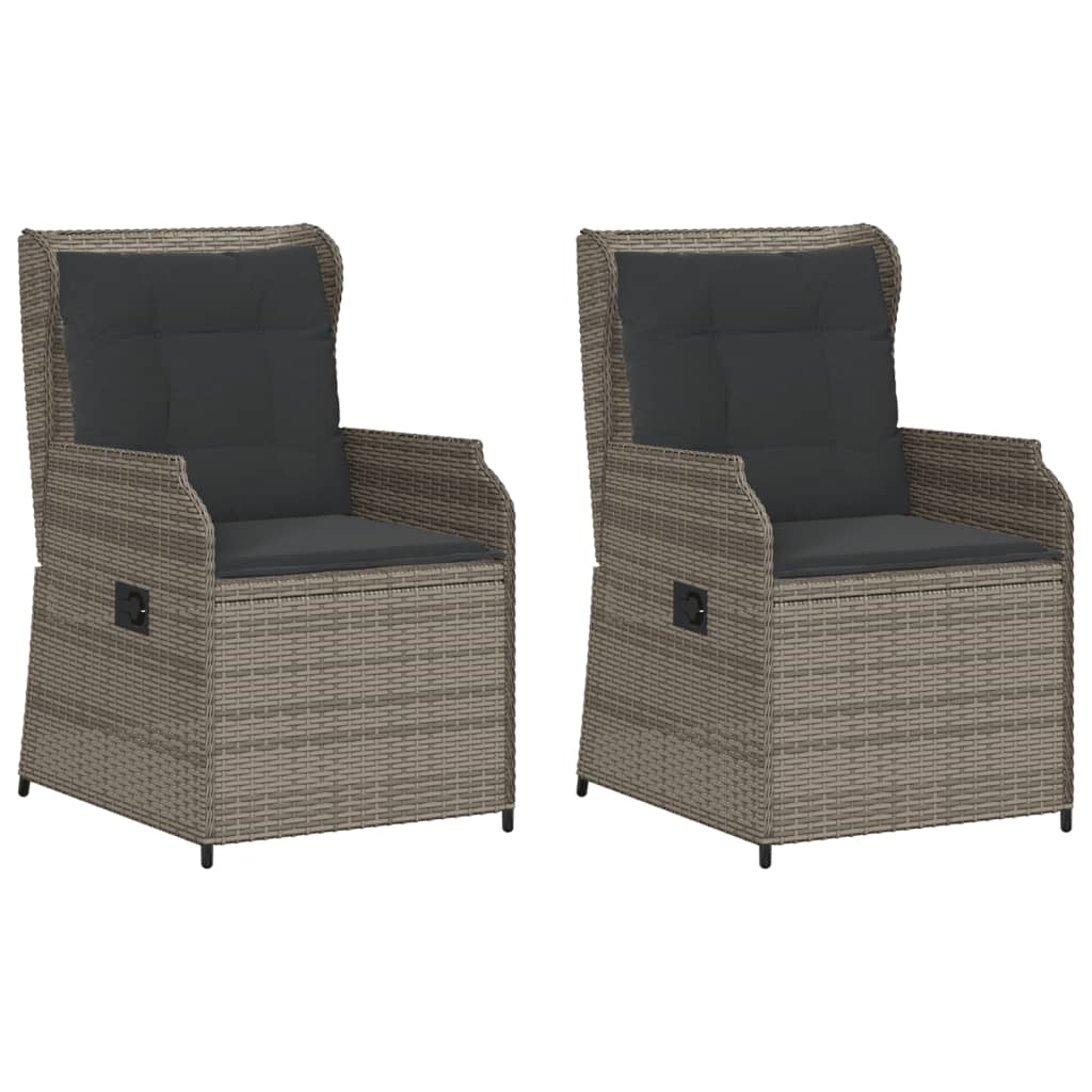 Sedie da Giardino Reclinabili 2 pz e Cuscini Grigio Polyrattan