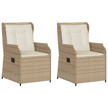 Sedie Reclinabili da Giardino 2pz con Cuscini Beige Polyrattan