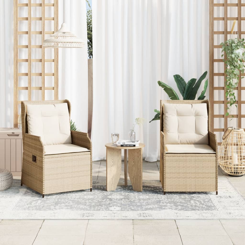 Sedie Reclinabili da Giardino 2pz con Cuscini Beige Polyrattan