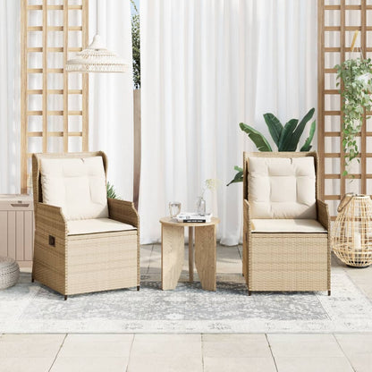 Sedie Reclinabili da Giardino 2pz con Cuscini Beige Polyrattan