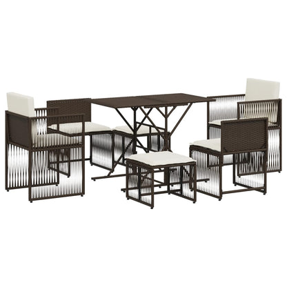 Set da Pranzo da Giardino 7pz con Cuscini in Polyrattan Marrone