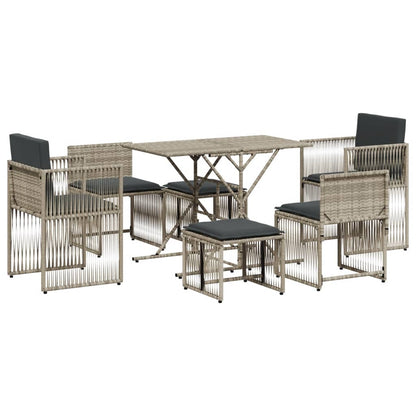 Set da Pranzo da Giardino 7 pz Cuscini Polyrattan Grigio Chiaro