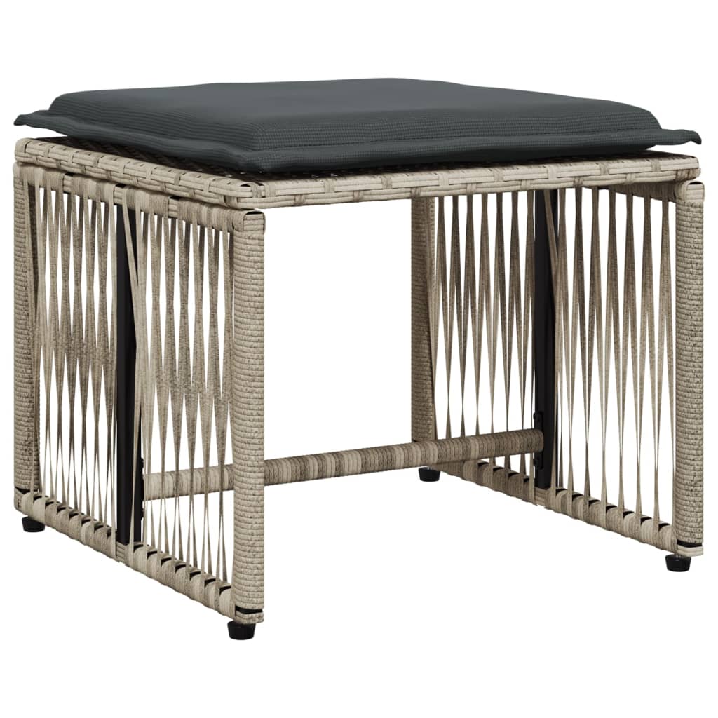 Set da Pranzo da Giardino 7 pz Cuscini Polyrattan Grigio Chiaro