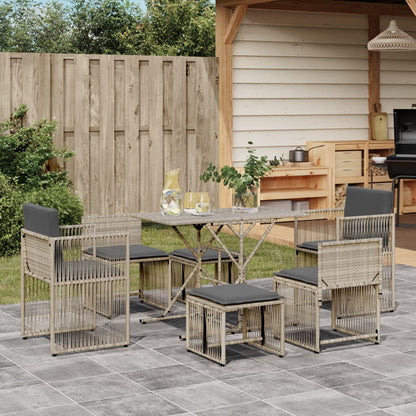 Set da Pranzo da Giardino 7 pz Cuscini Polyrattan Grigio Chiaro