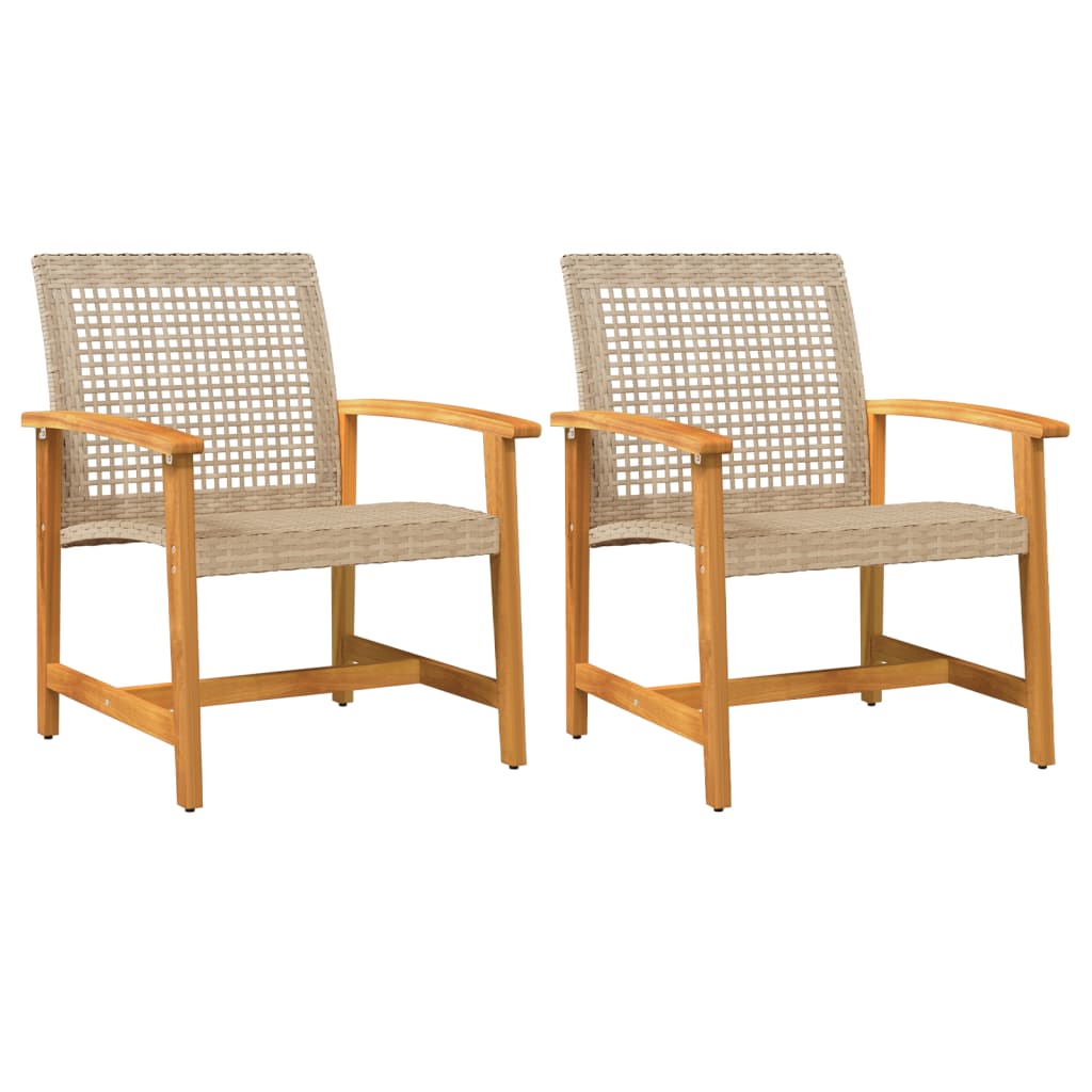 Sedie da Giardino 2pz Beige in Polyrattan e Legno di Acacia