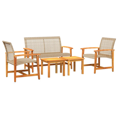 Set Salotto da Giardino 5 pz Beige in Polyrattan e Legno Acacia