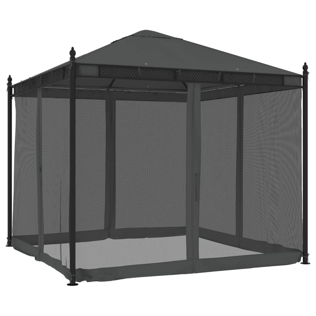 Gazebo con Pareti in Rete Antracite 2,93x2,93 m in Acciaio