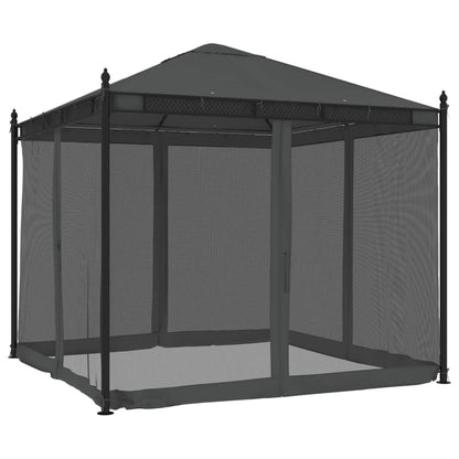 Gazebo con Pareti in Rete Antracite 2,93x2,93 m in Acciaio