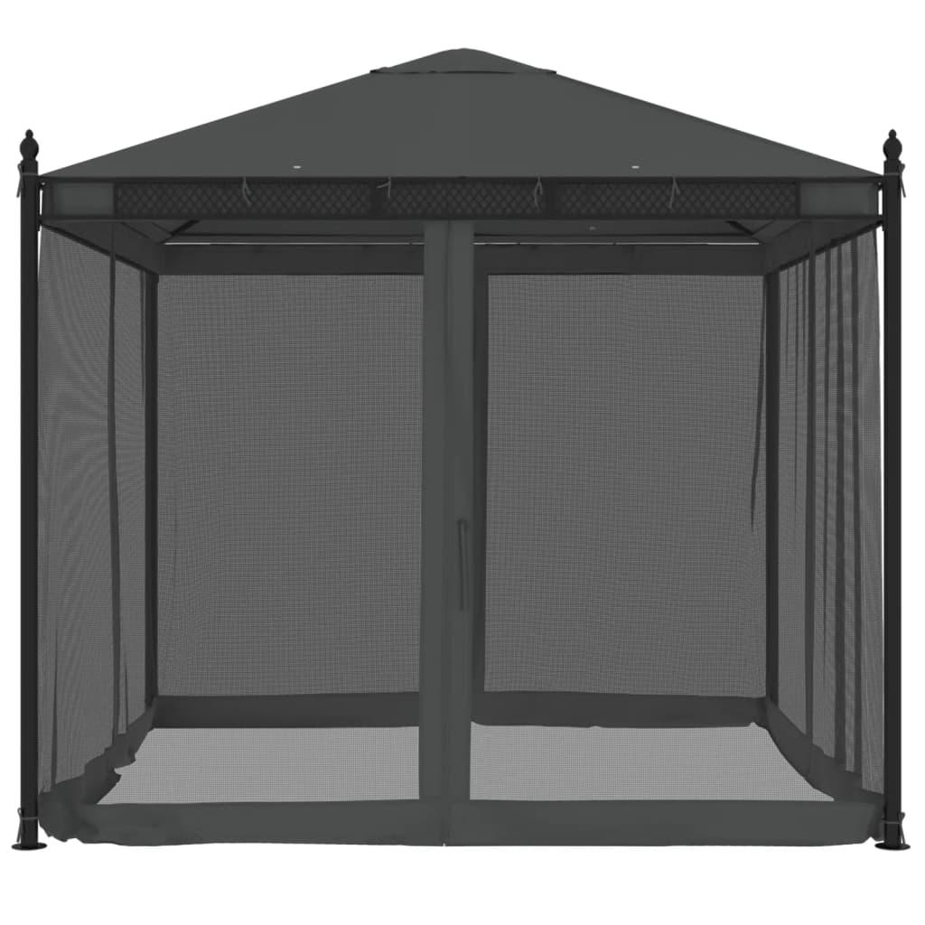 Gazebo con Pareti in Rete Antracite 2,93x2,93 m in Acciaio