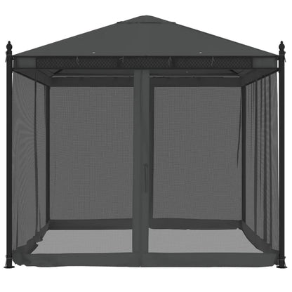 Gazebo con Pareti in Rete Antracite 2,93x2,93 m in Acciaio