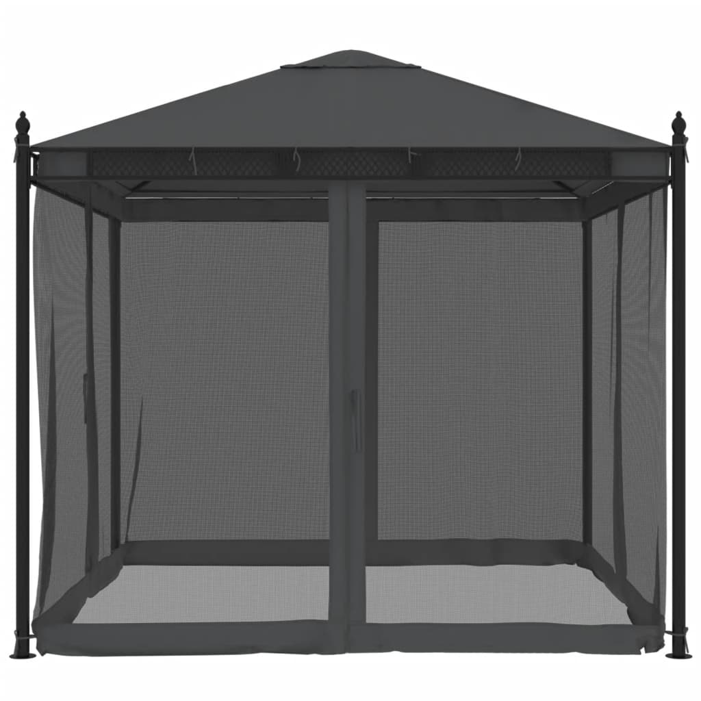 Gazebo con Pareti in Rete Antracite 2,93x2,93 m in Acciaio
