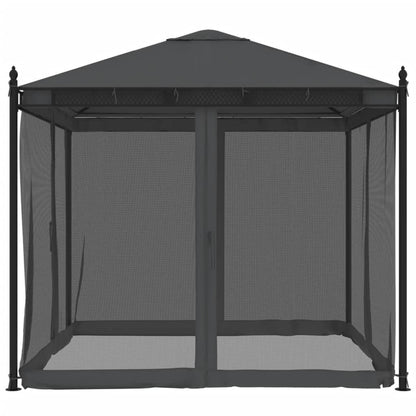 Gazebo con Pareti in Rete Antracite 2,93x2,93 m in Acciaio
