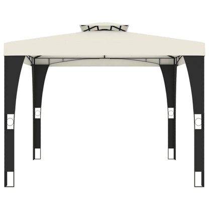 Gazebo con Tetto Doppio Crema 2,98x2,98 m in Acciaio