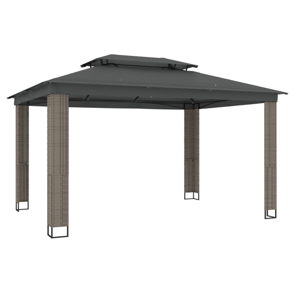 Gazebo con Tetto Doppio Antracite 3,94x2,96 m in Acciaio