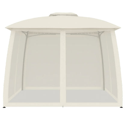 Gazebo con Tetto Doppio e Pareti Rete Crema 2,93x2,93 m Acciaio