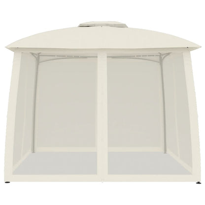 Gazebo con Tetto Doppio e Pareti Rete Crema 2,93x2,93 m Acciaio