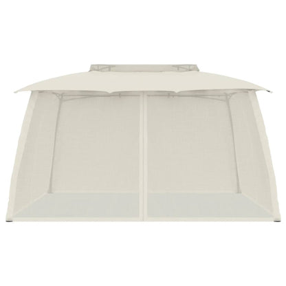 Gazebo con Tetto Doppio e Pareti Rete Crema 3,93x2,93 m Acciaio