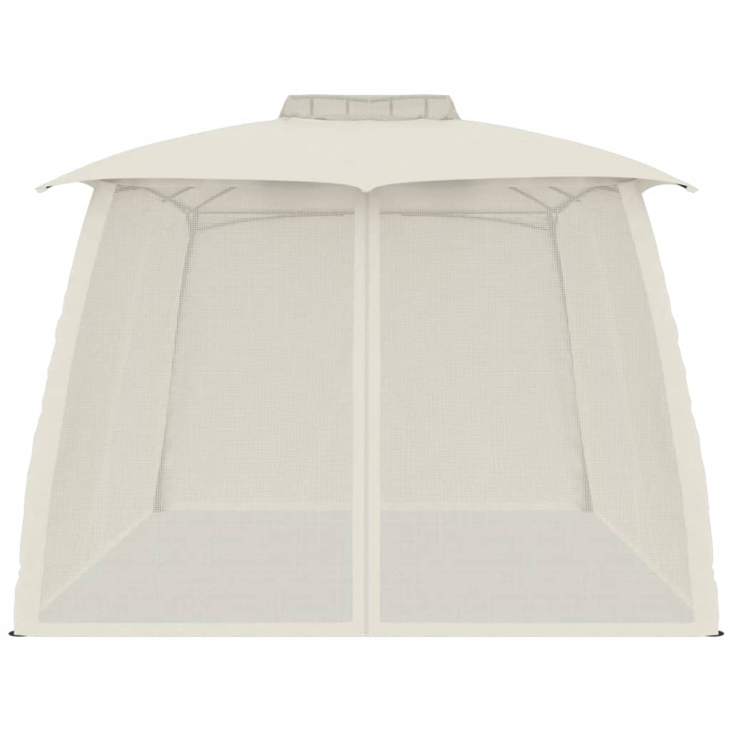 Gazebo con Tetto Doppio e Pareti Rete Crema 3,93x2,93 m Acciaio
