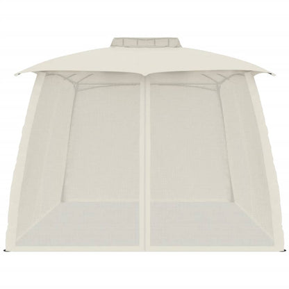 Gazebo con Tetto Doppio e Pareti Rete Crema 3,93x2,93 m Acciaio