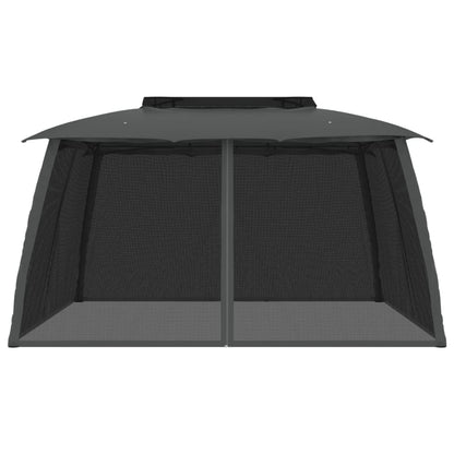 Gazebo Tetto Doppio e Pareti Rete Antracite 3,93x2,93 m Acciaio