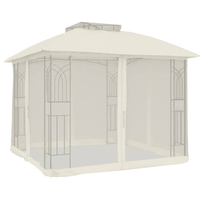 Gazebo con Tetto Doppio e Pareti Rete Crema 2,94x2,94 m Acciaio