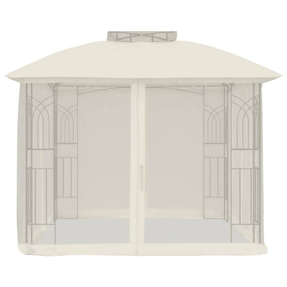 Gazebo con Tetto Doppio e Pareti Rete Crema 2,94x2,94 m Acciaio
