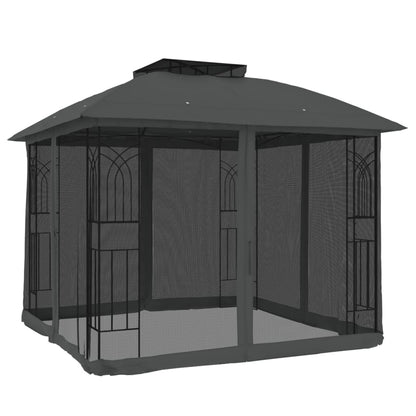 Gazebo Tetto Doppio e Pareti Rete Antracite 2,94x2,94 m Acciaio