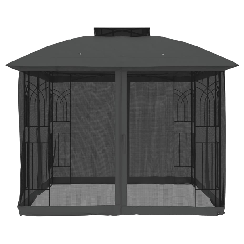 Gazebo Tetto Doppio e Pareti Rete Antracite 2,94x2,94 m Acciaio