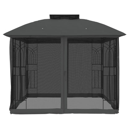 Gazebo Tetto Doppio e Pareti Rete Antracite 2,94x2,94 m Acciaio