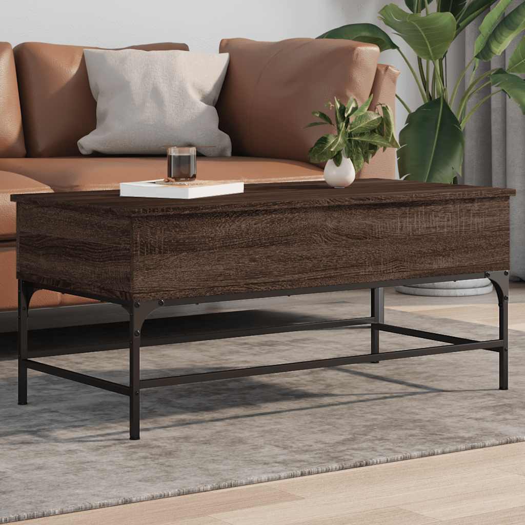 Tavolino Rovere Marrone 100x50x45cm Legno Multistrato e Metallo