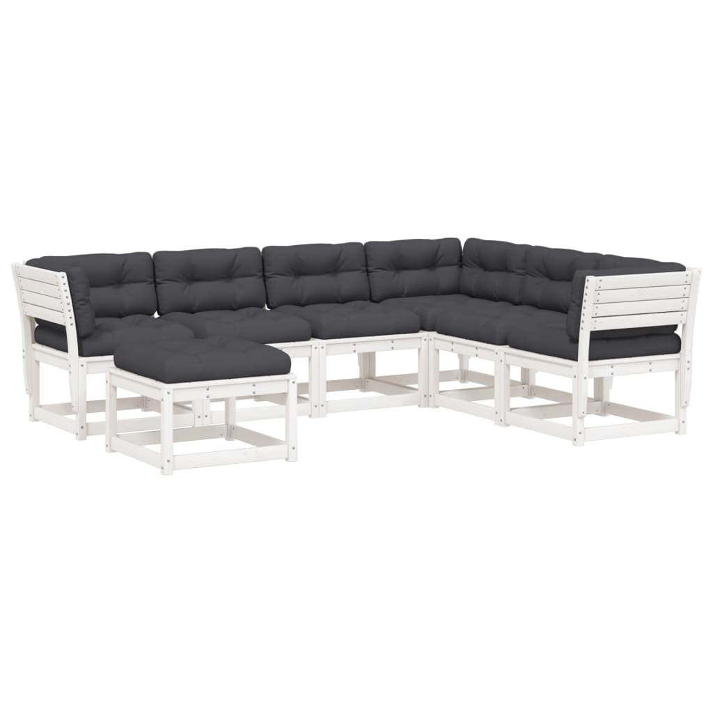 Set Salotto Giardino 7pz con Cuscini Bianco Legno Massello Pino