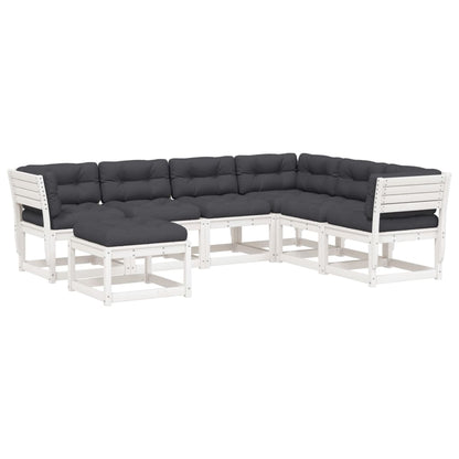 Set Salotto Giardino 7pz con Cuscini Bianco Legno Massello Pino