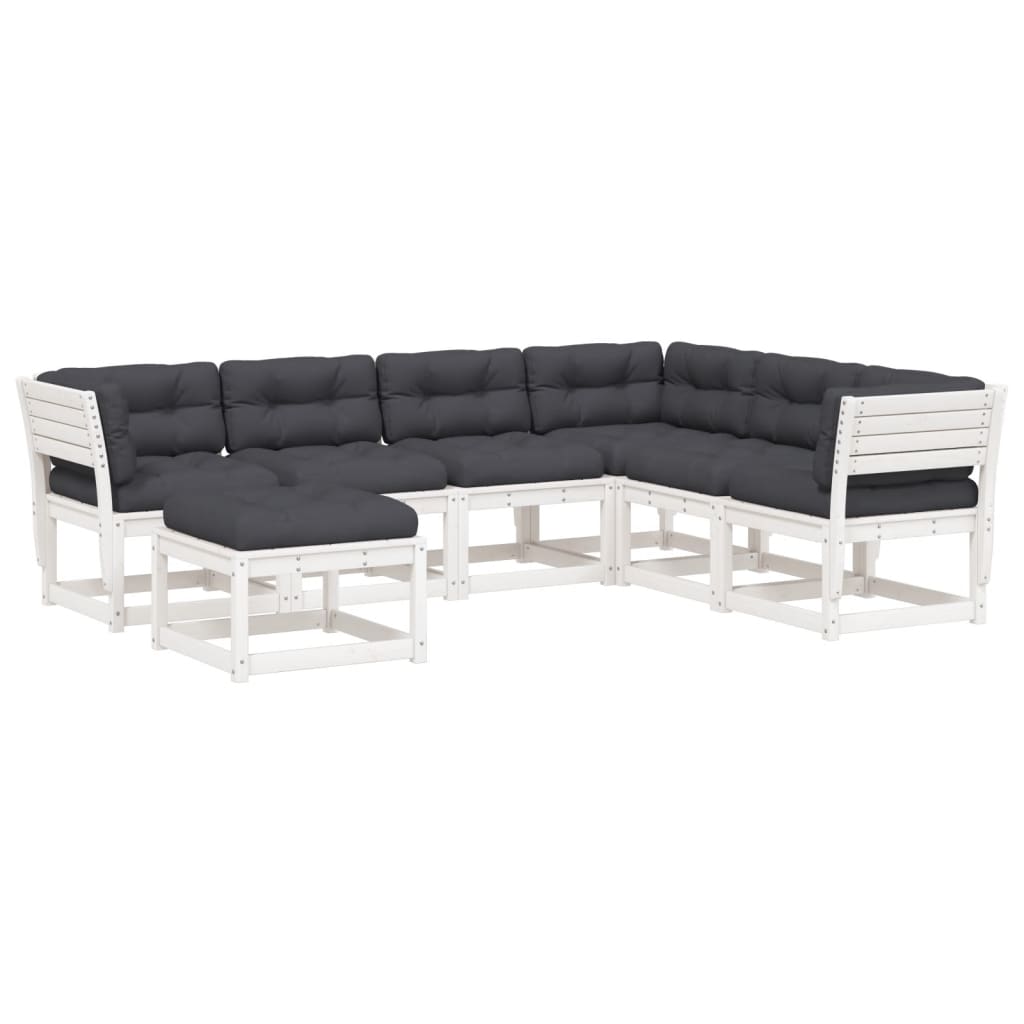 Set Salotto Giardino 7pz con Cuscini Bianco Legno Massello Pino