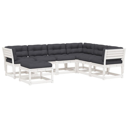 Set Salotto Giardino 7pz con Cuscini Bianco Legno Massello Pino