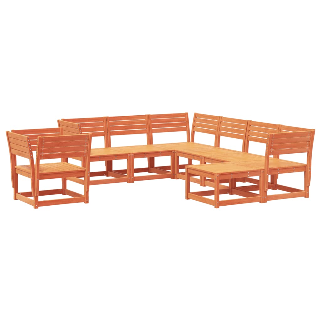Set Salotto da Giardino 8 pz Marrone Cera Legno Massello Pino