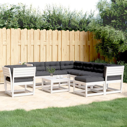Set Salotto Giardino 8pz con Cuscini Bianco Legno Massello Pino
