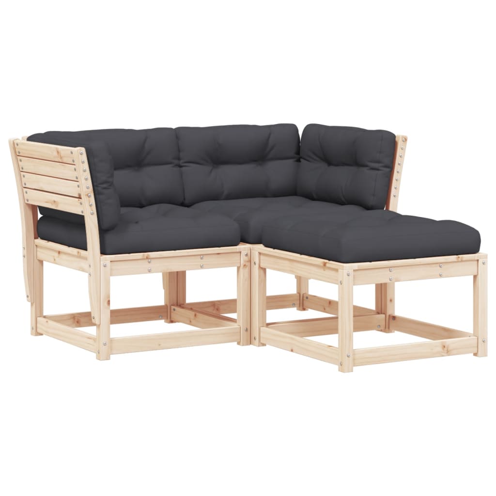 Set Divani Giardino 3 pz con Cuscini in Legno Massello di Pino