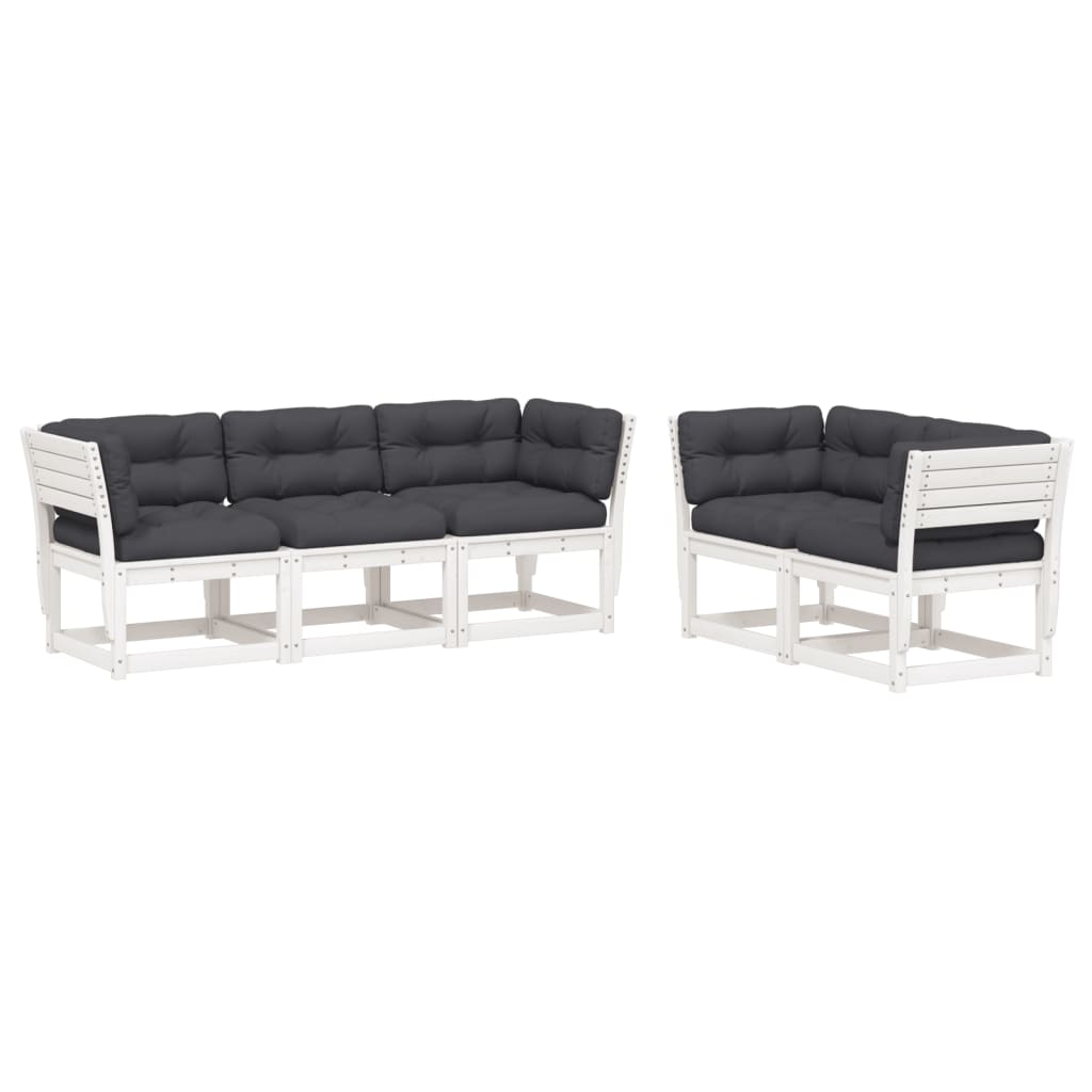 Set Divani Giardino 5pz con Cuscini Bianco Legno Massello Pino