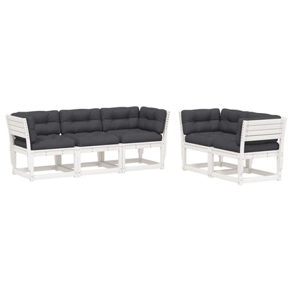 Set Divani Giardino 5pz con Cuscini Bianco Legno Massello Pino