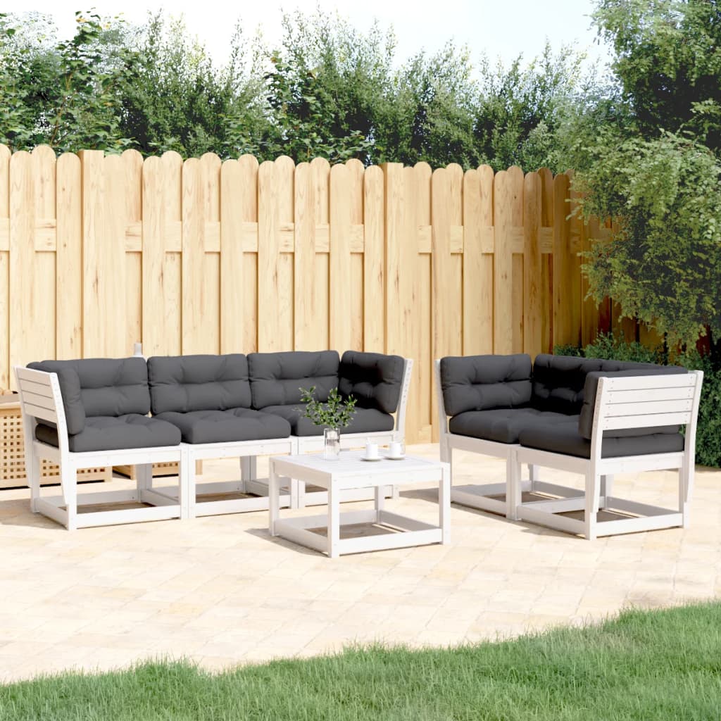 Set Divani Giardino 5pz con Cuscini Bianco Legno Massello Pino