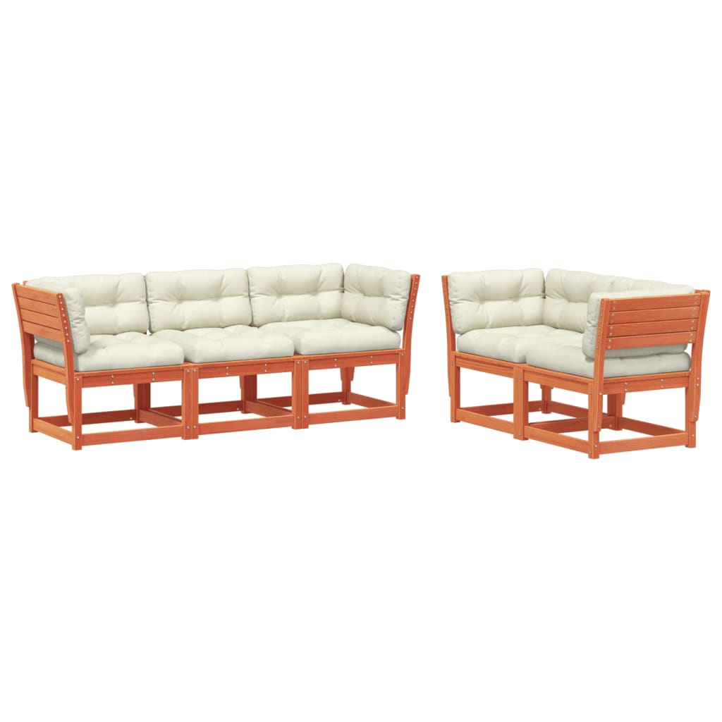 Set Divani Giardino 5pz con Cuscini Marrone Cera Massello Pino